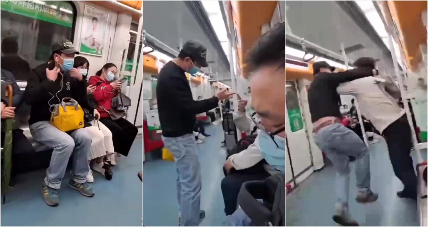 @20206989410 用户上传：广州三号线地铁，两男子疑因抢座发生互殴︱T
